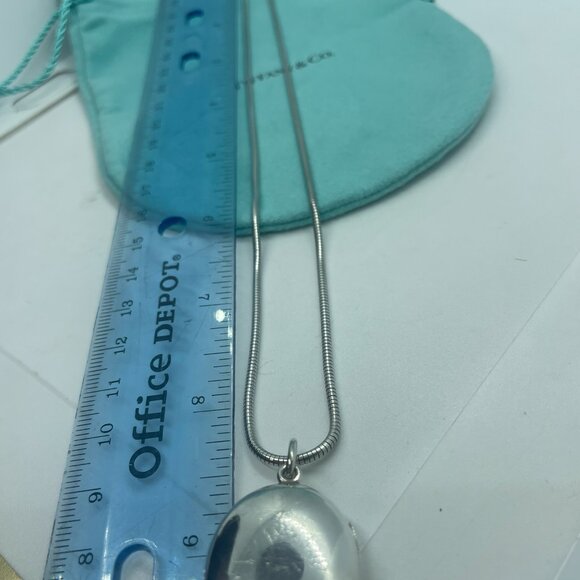 Tiffany & Co Sterling Silver Oval Locket Pendant w/ 17" Snake Chain Necklace - Picture 12 of 15
